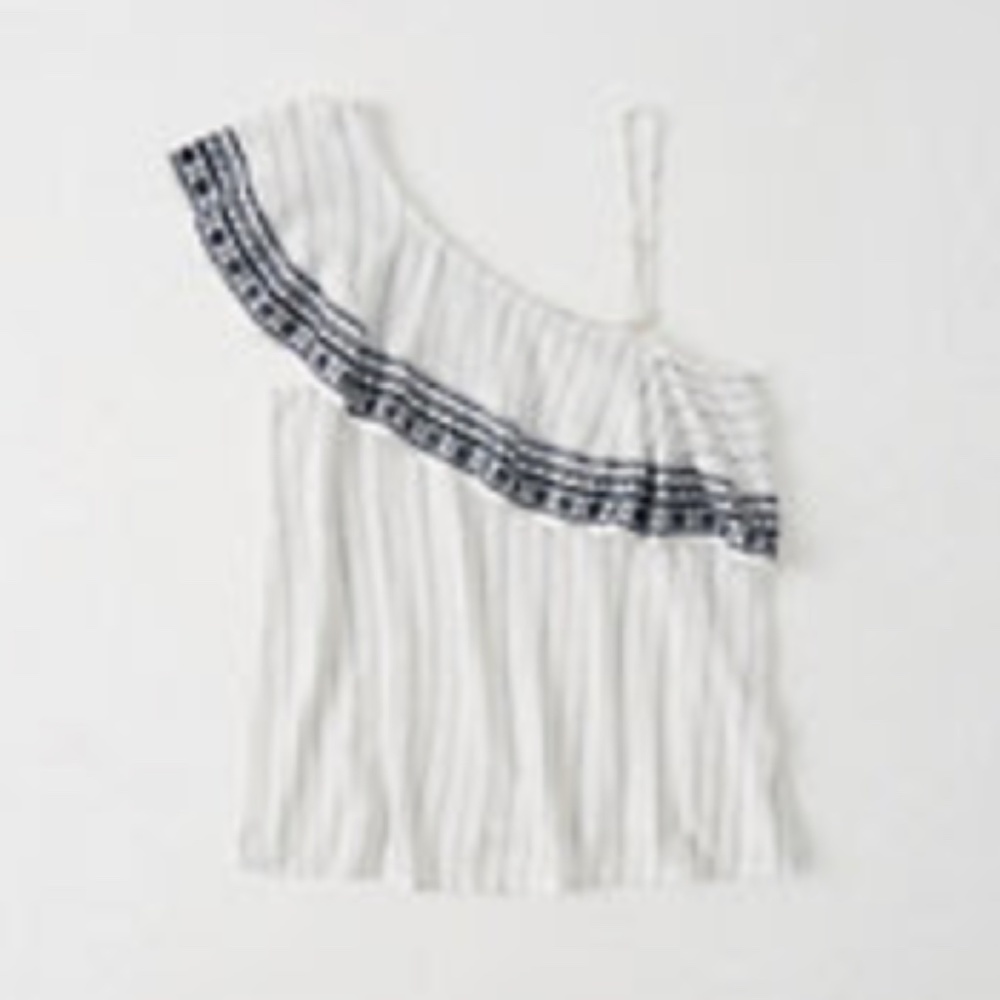 Abercrombie & Fitch - Embroidered One-Shoulder Ruffle Top